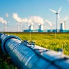 Pipeline d'hydrogène avec des éoliennes en arrière-plan