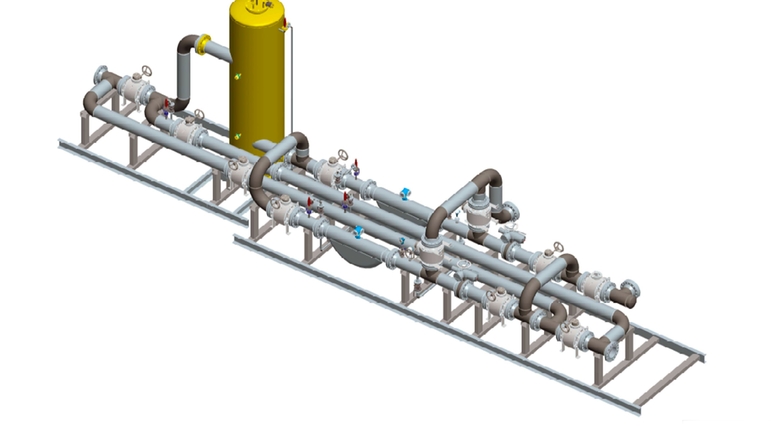 Disegno di un tipico skid per le operazioni di carico/scarico delle navi