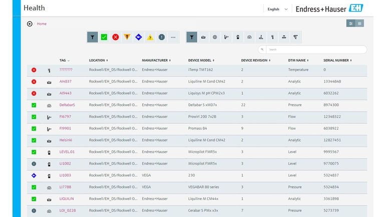 Asset Health Monitor permette di filtrare facilmente per stato, tag, tipo di dispositivo, venditore o posizione.