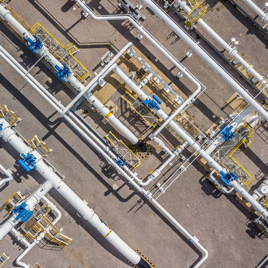 Luftaufnahme von Erdgaspipelines