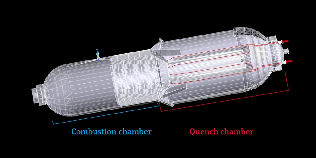 Immagine del gassificatore con camera di combustione e di quenching